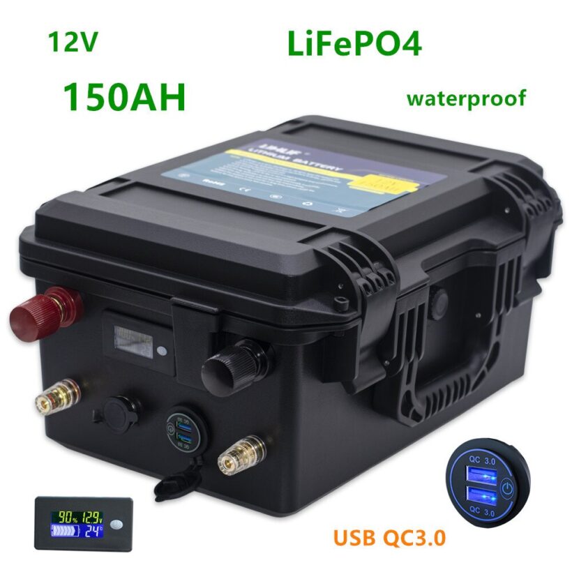 Aliexpress-Batterie lithium LifePO4 12v 150Ah étanche pour moteur de bateau et équipements