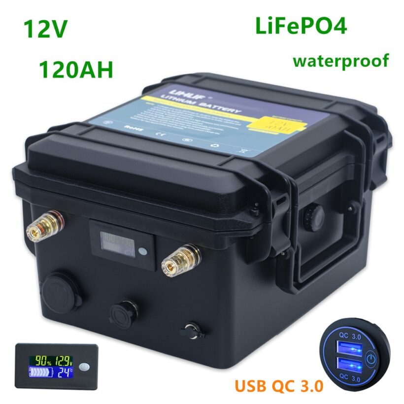 Aliexpress-Batterie lithium LifePO4 12v 120Ah étanche pour moteur de bateau et équipements