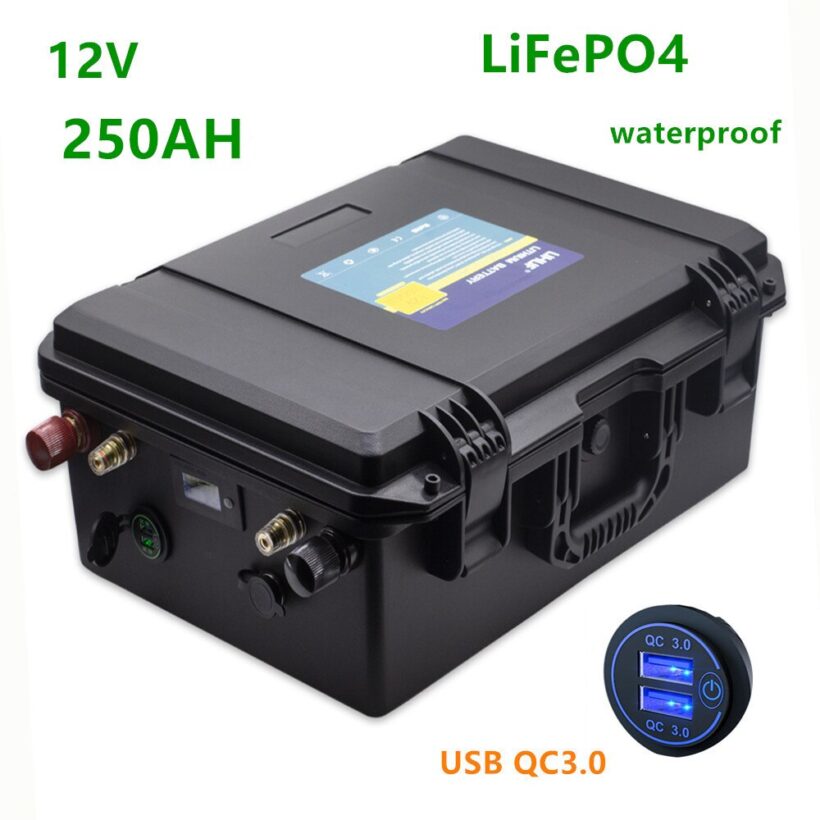 Aliexpress-Batterie lithium LifePO4 12v 250Ah étanche pour moteur de bateau et équipements