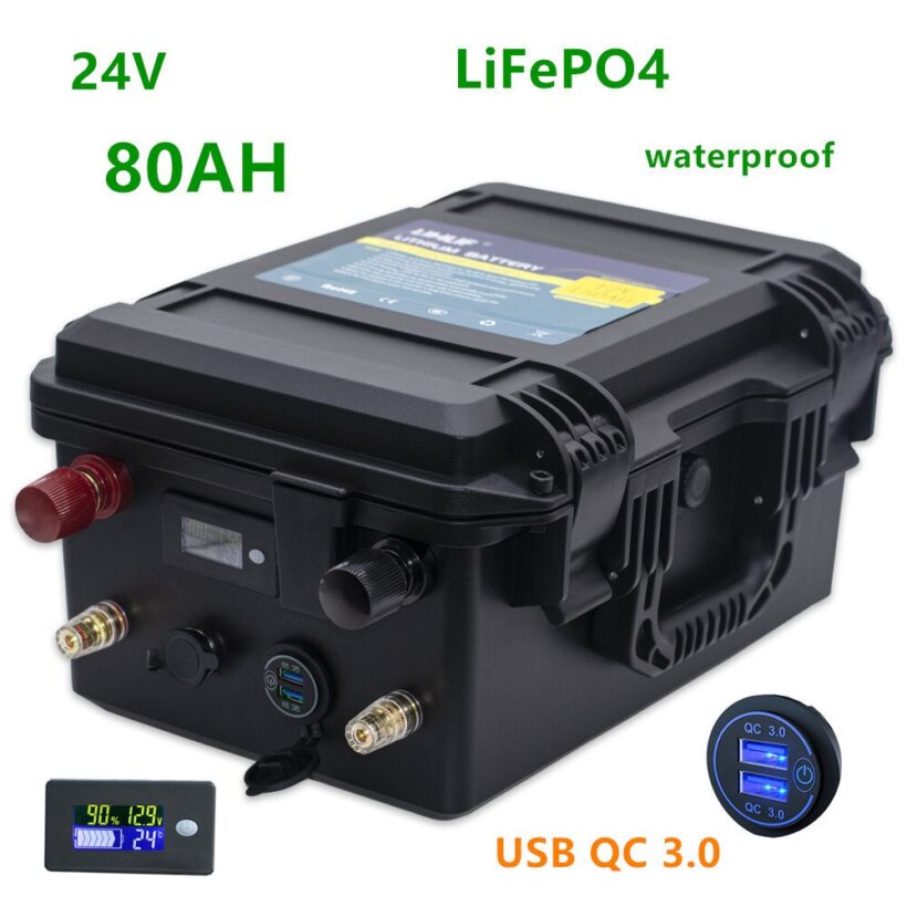 Aliexpress-Batterie lithium LifePO4 24v 80Ah étanche pour moteur de bateau et équipements