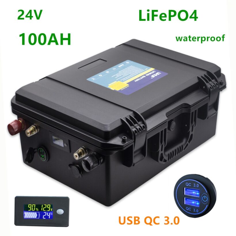Aliexpress-Batterie lithium LifePO4 24v 100Ah étanche pour moteur de bateau et équipements
